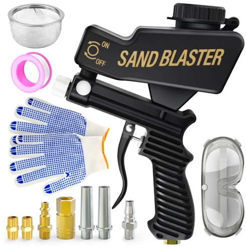 QCDENG Air Sand Blaster Gun Kit,Portable Handy Sand Blasters for Air Compressor Remove Paint, Rust, Stains, and Grime from Metal and Wood Surfaces