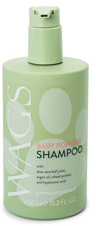 WAGS Baby Powder Shampoo, Premium Petcare with Aloe Vera, Argan Oil, Wheat Protein, Hyaluronic Acid, 450ml