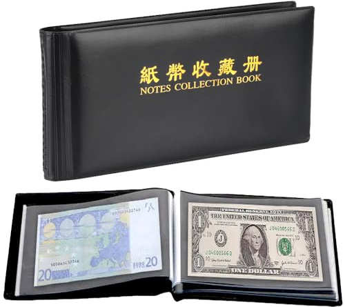 Soviton 60 Pockets Banknotes Collection Album Currency Collection Holder for Paper Money Dollar Bills Stamp Tickets, 30 Sheets Black