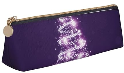 Bleistifttasche, Dreieckiges Stiftetui Tragbare Bleistifttasche Ledertasche Für Das Schulbüro,Lila Weihnachtsbaum