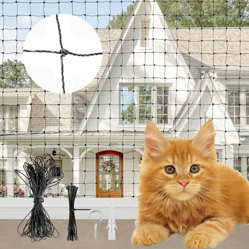 Katzennetz für Balkon Drahtverstärkt, 4x3m Schutznetz Katzen Fenster, Balkonnetz Katzen Reissfest, Katzengitter für Balkon Fenster Terrasse Tür