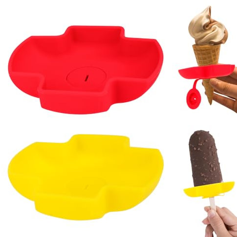 2pcs Silicone Popsicle Holder for Kids, Drip Free Ice Cream Holder with Straw, Ice Pop Lolly Non Drip Holder, Frozen Treat Popsicle Drip Catcher Stick Holder for Summer Days Party (Yellow, Red)