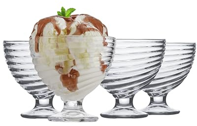 Ravenhead Essentials Swirl Sundae Dish Set of 4 | 208ml Glass Dessert Bowls with Textured Design – Ideal for Ice Cream, Starters & Snacks | Gift Boxed