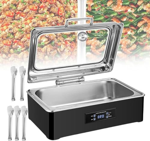 AFLEPCBRQ Commercial Food Warmer 500W Buffet Chafing Dish Warmer with 1-grid/2-grid/3-grid, Electric Stainless Steel Buffet Heater for Banquet Restaurant Picnic Party (with 5 Food Clip),1-grid