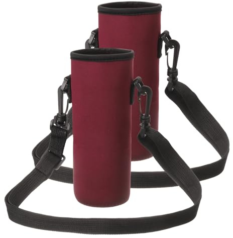 sourcing map 2 fundas de neopreno para botella de agua con correa, bolsa de transporte de botella de vidrio de agua aislada de 18.5 onzas, soporte plegable para botella de bebida con asa, color rojo