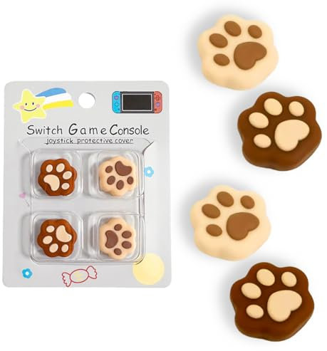 Capuchon de Joystick pour Nintendo Switch&Switch OLED,Caps Joystick pour Switch Lite Joycon,Thumb Grip Caps pour Switch&Switch Lite&Switch OLED, Patte de Chat Marron