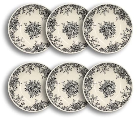 NOVASTYL - Lot 6 assiettes creuses florali 20.5cm en grès décor noir - 2614806