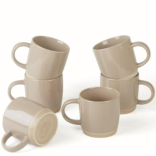Richmount Milkyway Coffee Mugs Set of 6, 12oz/340ml Stoneware Tea Cups with Large Handle for Latte/Cappuccino/Milk/Cocoa/Tea, Microwave & Dishwasher Safe, Brown