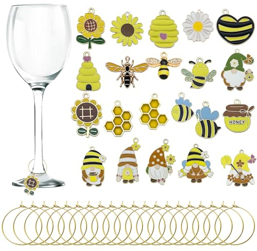 CNYMANY 15/20/23/24/25/30/60 Stück Weinglas Anhänger, VEINARDYL Emaille Themen Glasmarker mit Schnallen Design für Wein Cocktail Champagner Verkostung Party Dekoration Zubehör Geschenk
