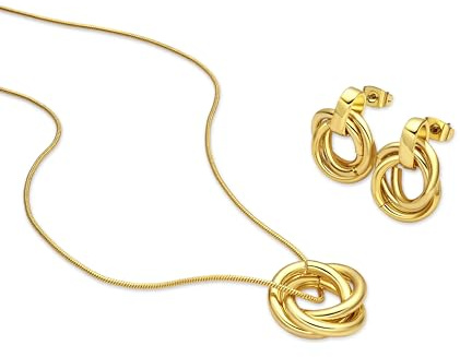 LUXENTER Conjunto Linkap | Elegancia Dorada con Acabado en Oro Amarillo de 18k | Elaborado en Aleación de Metal | Estilo Sofisticado, Femenino y Atemporal | Aportan Distinción en Cada Ocasión