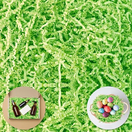 Herbe de Paques, 100g de Papier Déchiqueté Lafite, Papier Remplissage Cadeau, Oeufs de Paques Decoration, Fausse Herbe Pâques, pour Emballage Cadeau et Remplissage (C)