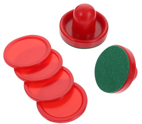 COHEALI Paletas de Hockey de Aire 76mm y Discos de Plástico Rojo 51mm, 8 Piezas Accesorios para Mesa de Hockey, Empujadores Resistentes y Almohadillas de Fieltro para Juego Familiar y