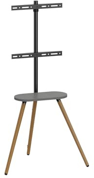 MAXMOUNT Tripod TV-stativ med hylla för 45–65 tums TV – roterbart TV-stativ ± 45°, TV-stativ av stål och aluminium, kabelhantering, grå