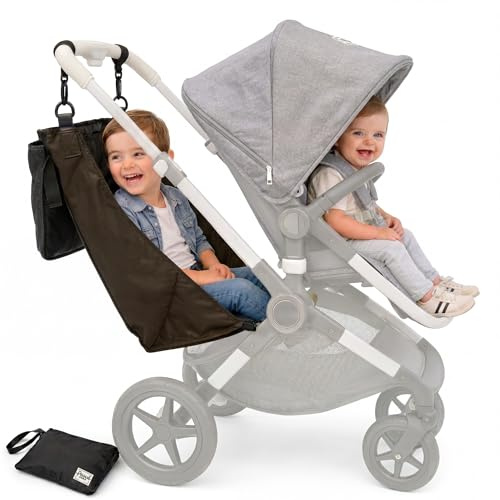 PEQUEANDO Hamac Siège Poussette – Siège Supplémentaire Deuxième Enfant 2-5 Ans Grand Frère et Sœur Compatible Toutes Poussettes Alternative Buggy Board Marchepied Poussette (Noir)