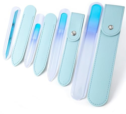 Xynovate 4 Pack Glass Nail File, Crystal Fingernail Files, Strong Glass File for Natural and Artificial Nails, Double Sided, Includes Protective Case（Blue）