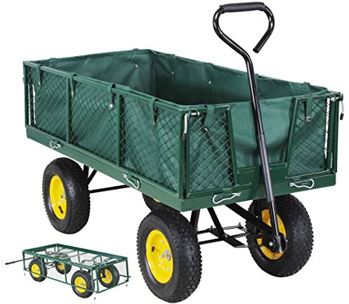 Miweba Bollerwagen MB-700 | 𝟕𝟎𝟎 kg Traglast - Luftreifen - Wände klappbar - Volumen 220 L - Sackkarre - Schubkarre - Transportwagen - Handwagen - Gartenwagen - Wagen - Gartenkarre (Grün)
