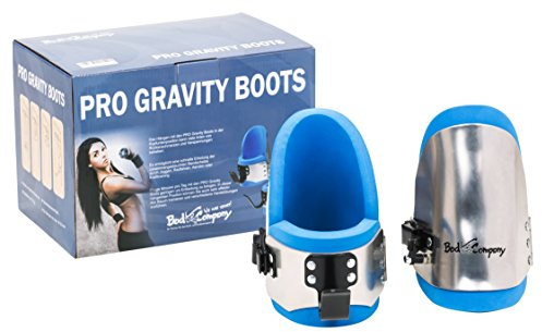 Bad Company Gravity Boots I Hanging-Boots mit Sicherheitsverschluss, Anschlagsstift und Übungsanleitung für das Schwerkraft-Training in Schwarz/Anthrazit oder Blau/Metallic-Silber