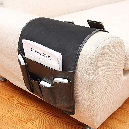 Organizer per braccioli, borsa da letto, in pelle PU, per divano, sedia, antiscivolo, comodino, divano, letto, per libri, riviste, cellulare, telecomando