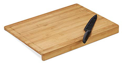 Relaxdays Tagliere in Bambù, Bordo Antiscivolo, con Scanalature, Vassoio da Cucina, Antibatterico, 45x35cm, Naturale