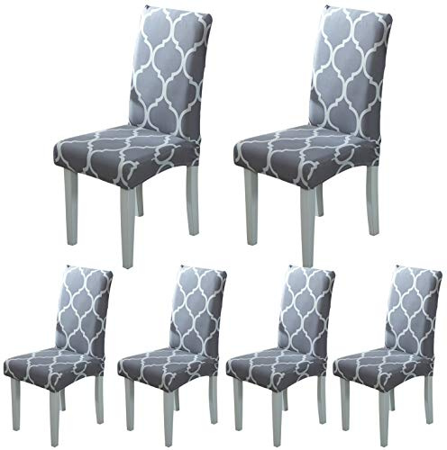 ARNTY Coprisedie con Schienale 6 Pezzi,Elastico Fodere Coprisedia per Sala da Pranzo,Decorativo Copertura Della Sedia Estensibile Spandex Fodere Copri Sedie con Schienale (Grigio-Diamante, 6 Pezzi)