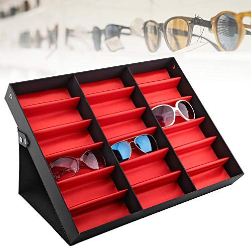 Wakects Boîte de rangement pour lunettes de 18 grilles Organiseur de lunettes de avec boutons pression en métal, idéal pour la maison et la boutique, 47 x 37,1 x 6,1 cm