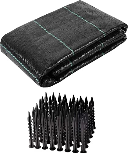 ADEPTNA Heavy Duty Garden Weed Control Fabric Membrane Made from Strong 100g/m² fabric with 50 Securing pegs - Ideal for use in Patios Garden Landscaping (2 X 10M + 50 PEGS)