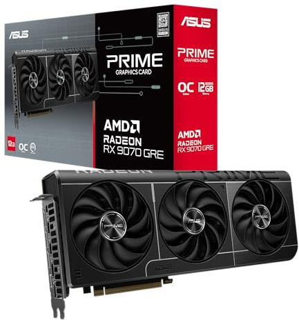 ASUS Prime Radeon RX 9070 GRE OC Edition Gaming Grafikkarte | AMD Radeon RX 9070, PCIe 5.0, HDMI/DP 2.1, Dual-BIOS-Schalter, Axial-Tech-Lüfter, 2,5-Slot-Design, MaxContact