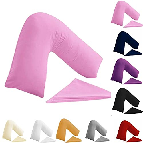 Buzzbuy Housse de coussin en forme de V, 100 % polycoton pour soutien du dos et du cou, orthopédique, grossesse/allaitement, taie d'oreiller uniquement, fermeture à enveloppe (rose)