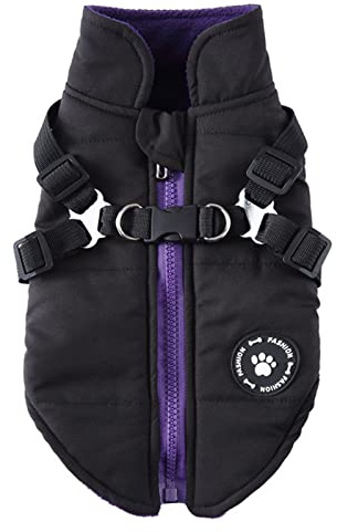 MeiAOBest Hund Warme Mäntel Jacken, Hundegeschirr und Mantel Reißverschluss 2 in 1 Winterjacke No Pull Hundeweste Harness Outfit Mäntel für Welpen Kleine Mittlere Hunde_XS(Schwarz)