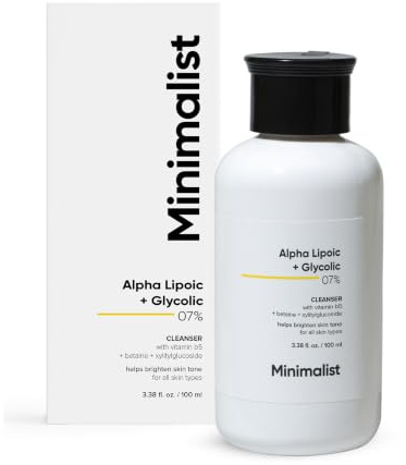 Minimalist 7% ALA & AHA aufhellende Gesichtsreinigung mit Vitamin B5 für Feuchtigkeit, Glykolsäure für Peeling und Alpha-Liponsäure für strahlende Haut