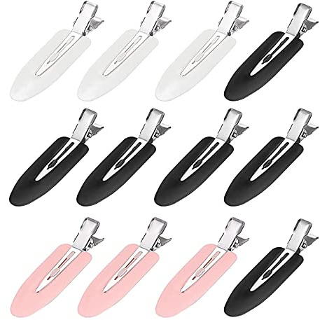 12 Stück Nahtlose Haarspange Haar Pin Curl Clips Haar Pin Curl Clips kein Verbiegen Haar Spangen für Haarstyling Make Up (Schwarz Pink Weiß)
