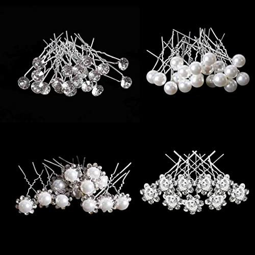 BetterJonny 40PCS Hochzeit Haarnadeln - Perlen Blumen Strass Braut Haarschmuck U-förmige Haarnadeln für Brautfrisur Kommunion Party Frauen Mädchen, 4 Stile (B)