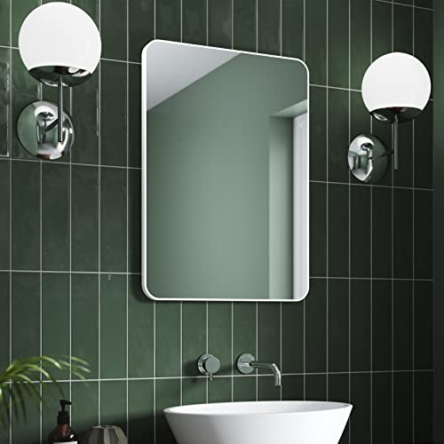 Pebble Grey White Bathroom Mirror 500x700mm - Jett Rotatable Bathroom Mirrors, Aluminium Framed Wall Mounted Vanity Bedroom Mirror, Rectangular Wall Mirrors for Hallway, Bedroom, Living Room & Office