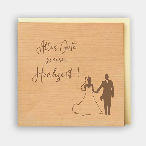 Original Holzgrusskarte - Hochzeitskarte für besondere Glückwünsche zur Hochzeit, Motiv Alles Gute, Kirschholz, Hochzeitsbillet, Glückwunschkarte, Postkarte, Geschenkkarte für Ehepaar