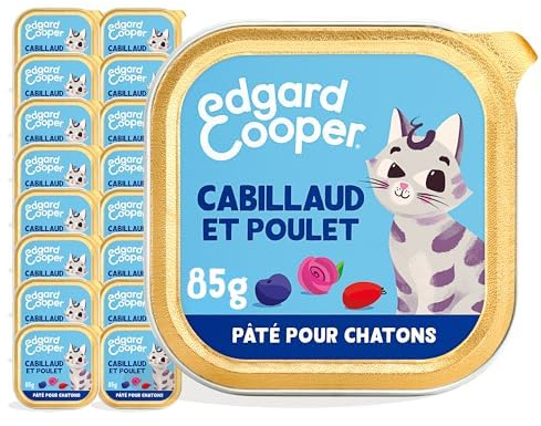 Edgard & Cooper Kattungepaté, (torsk och kyckling, 85 g x 16), färskt kött och fisk av hög kvalitet, riktiga ingredienser för katt, steriliserad och aktiv kattpasta