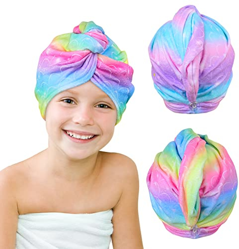 Beinou Mikrofaser Handtuch Haare, 2 Stück Turban Handtuch mit Knopf Haarturban Schnelltrocknend Towel Lange Haare für Frauen Kinder
