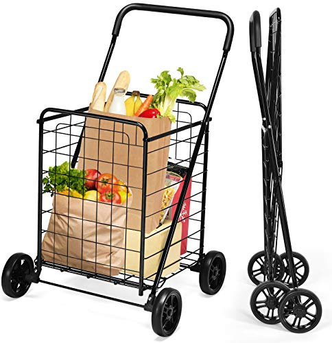 COSTWAY Carrello Portaspesa Pieghevole, Carrello Spesa con Ruote, Capacità di Carico: 45 kg, 83L, 57 x 58 x 91 cm (Nero)