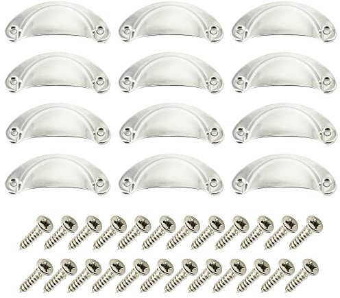 CEEYSEE 12 Pezzi Maniglie per Mobili 81mm * 35mm Pomelli per Mobili Vintage Cucina Cassetti Maniglie Shell Coppa Semicerchio Pull Pomelli con Viti per Porte Armadio Pomello (YLSYS)