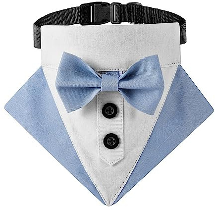 DONGKER Formelles Hunde-Smoking-Bandana, Hochzeit Party Hund Hochzeit Bandana Halsband, Verstellbar Hochzeitshalsband mit Fliege und Halsband für Hunde und Katzen