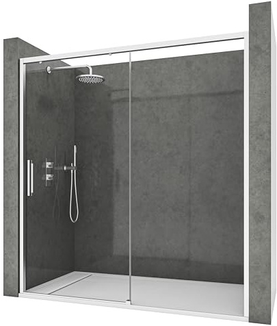 NEBADOON | Mamparas de Ducha - 1 Puerta Corredera + 1 Fijo - Mampara de Ducha Corredera - Perfilería Plata Brillo - 99 a 103 cm (Ancho Adaptable 4 cm) x 195 cm (Alto) - Posición Puerta Izquierda