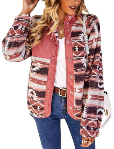 Leyoutx Warme Fleece-Jacke für Damen, Aztekenmuster, Tribal-Druck, flauschig, mit Knopfleiste, leicht, flauschig