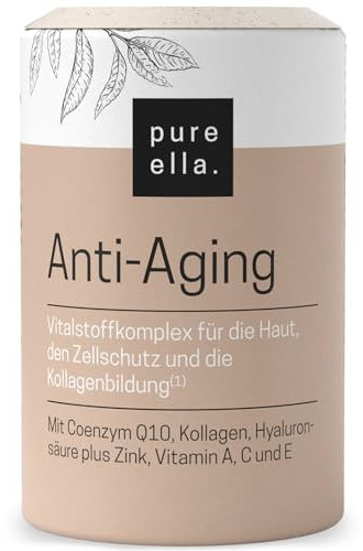Pure Ella ANTI-AGING - Kollagen Kapseln mit Hyaluronsäure - Plus Extrakte aus Grüntee & Staudenknöterich, Coenzym Q10, Vitamine A, C, E und Zink - Hochdosiert, Hormonfrei - 60 Stück