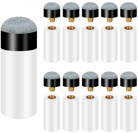 Sliverdew 10 Stück Billard Queue Spitzen Ersatz Schraub Tipps mit Pool Queue Zwinge 12mm Grau Billard Queue Zubehör Set für Billardstöcke Snooker Pool Queues