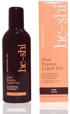 He-Shi Autoabbronzante Express Instant Fake Tan Liquid – Formula naturale scura ad asciugatura rapida con odore tropicale – Vegano e crudeltà verso gli animali – Brillanza abbronzante scura (150
