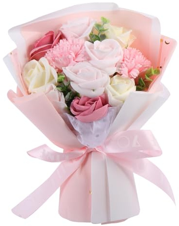 PRETYZOOM Ramo de Flores de Jabón Artificial Clavel y Rosas 1 Paquete Decoración para Hogar Cumpleaños Día Madre San Valentín Aniversario (Rosa)