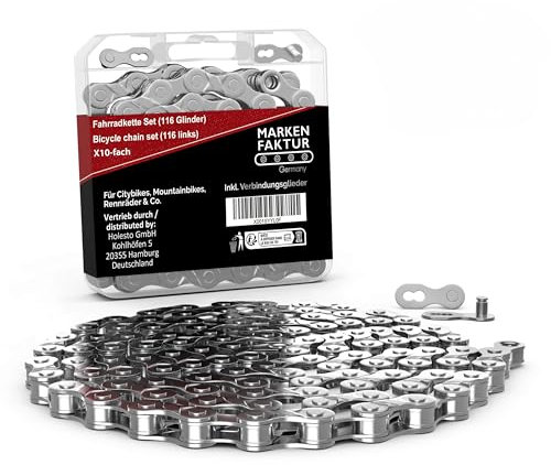 MARKEN FAKTUR® Fahrradkette 116 Glieder - Fahrrad Kette 8/9/10/11 Fach aus robustem Kohlenstoffstahl - Kettenglieder - BMX Kette 1/2 x 3/32 Inch - Bicycle Chain (Fach 10, 116 Glieder)