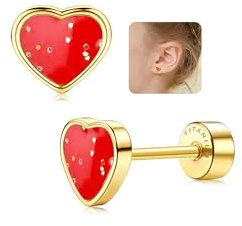 LOLIAS Titan Medizinische Ohrstecker Kinder Ohrringe Mädchen Hypoallergene | Süße Herz Gesundheitsstecker Ohrringe Damen 14K Gold Kleine Pailletten Geschenke Mädchen Knorpel Tragus Ohr Piercing
