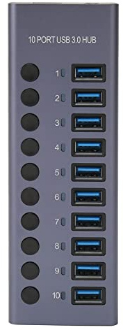 Hub USB Alimentato A 10 Porte, Hub con Porta USB USB 3.0 da 60 W, Hub con Interruttori di Alimentazione Individuali LED Alloggiamento in Lega di Alluminio Docking Station (Spina