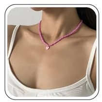 Inilbran Boho Saatgut Perlen Herz Choker Halskette (rosa) für junge Frauen, Zink, 16 Zoll, 1 Stück