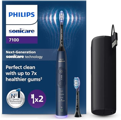 Philips Sonicare 7100 Electric Toothbrush, Sonic Toothbrush with App, 4 Brushing Modes and 3 Intensity Levels, Pressure Alert, EasyStart, SmarTimer, Navy Blue, Model HX7423/01 [New Technology]